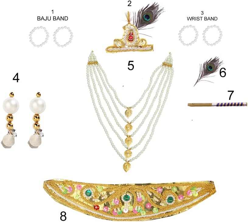 ITSMYCOSTUME Krishna – Vestido para bebés y niños, conjunto de Dhoti Kurta con accesorios completos, disfraz de Kanha para niños y niños