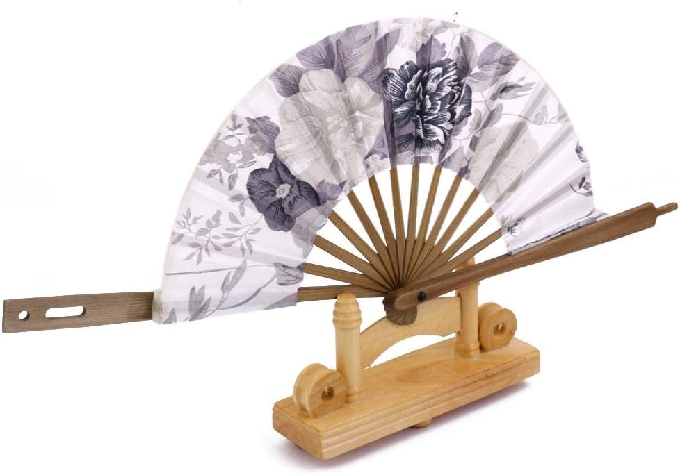 Abanico japonés Art Deco redondo de tela de seda de bambú ventilador plegable mano para mujeres boda fiesta decoración del hogar blanco