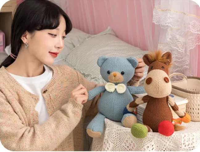 Crochet Animal Toy Plush Knit Handmade stuffet Multicolor Animal Doll para bebés niños (excelente calidad) (oso azul)