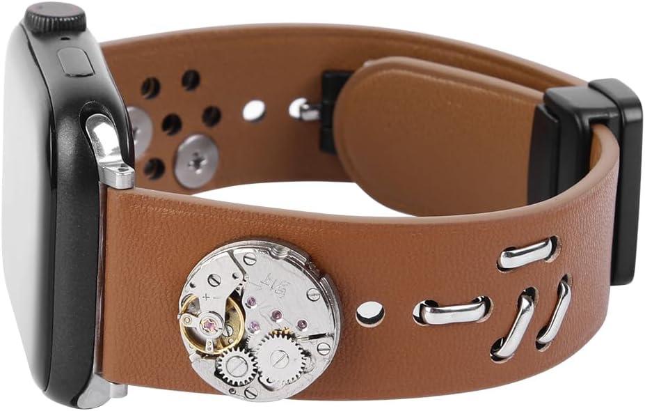 Steampunk – Correa de cuero vintage compatible con Apple Watch de 1.772 in 1.732 in 1.654 in 1.614 in 1.575 in 1.496 in 1.929 in, iWatch Series