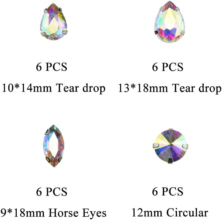 Hahiyo Base de garras de diamantes de imitación para coser, vidrio transparente, formas mixtas, gemas de cristal, ajuste de puntas traseras de