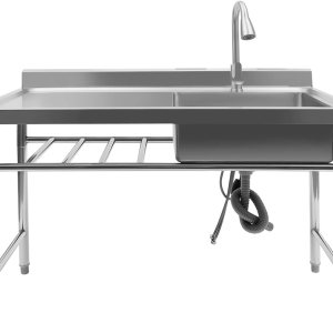 Fregadero de acero inoxidable de pie independiente, fregadero de cocina comercial de un solo tazón con banco de trabajo, fregadero de acero Fregadero de acero inoxidable de pie independiente, fregadero de cocina comercial de un solo tazón con banco de trabajo, fregadero de acero