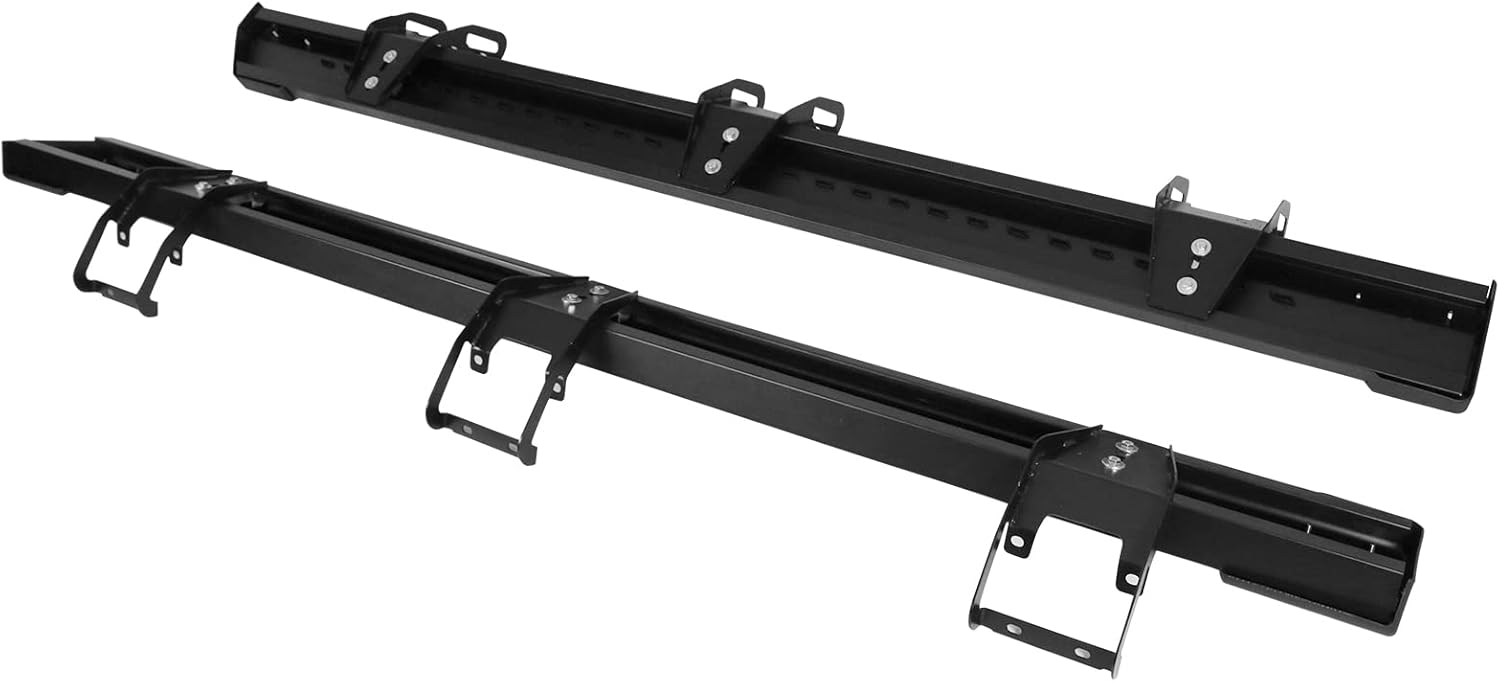 IKON MOTORSPORTS, Estribos compatibles con Ford F150 SuperCrew Cab 2015-2023, estilo V, barra lateral de acero negro con barra Nerf