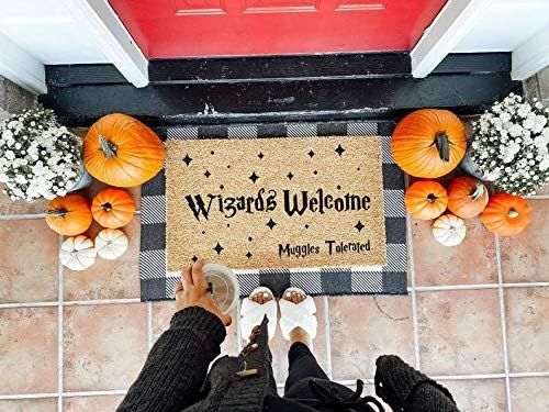 COCO MATS ‘N MORE Tapete de bienvenida – Wizards Welcome  Tamaño 18 x 30 pulgadas – Tapetes de puerta exterior con cerdas de coco resistentes que
