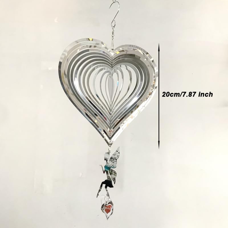 HZSprance Molinillo de viento de acero inoxidable, diseño de corazón de amor en 3D, impresionante efecto 3D, decoración de ángel colgante para
