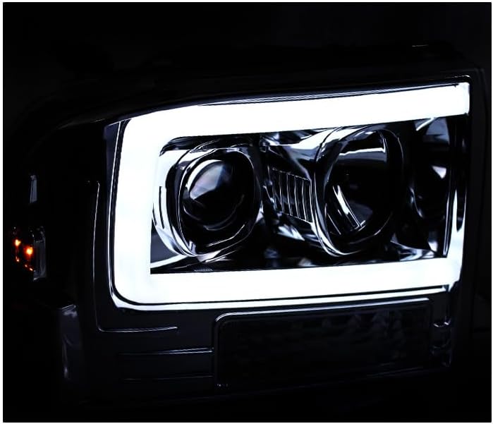 ZMAUTOPARTS Faros delanteros de proyector LED cromados con DRL blanco de 6.25 pulgadas, compatible con Ford F250 F350 F450 Super Duty 1999-2004