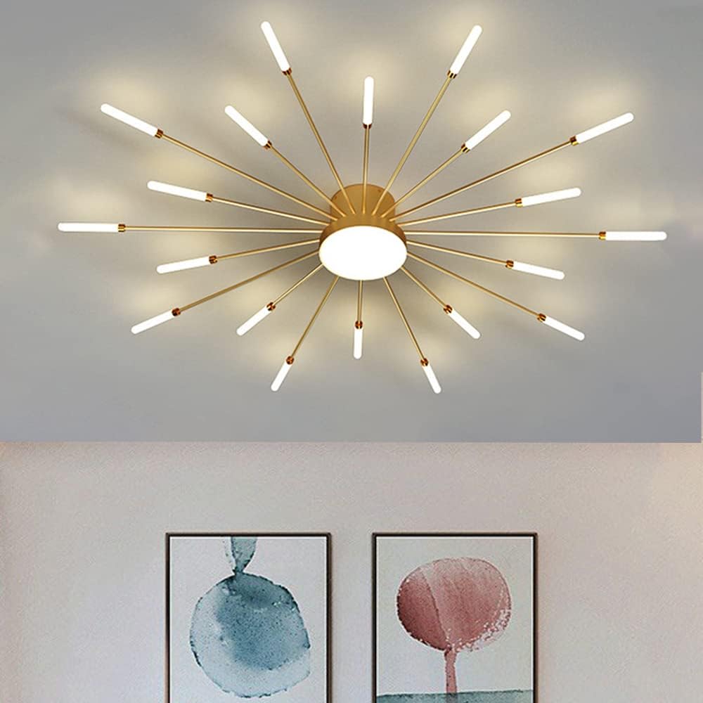 Liudefa Lámpara de techo LED de 42 pulgadas, 20 luces de techo modernas, lámpara de techo empotrada, iluminación de interior dorada para sala de