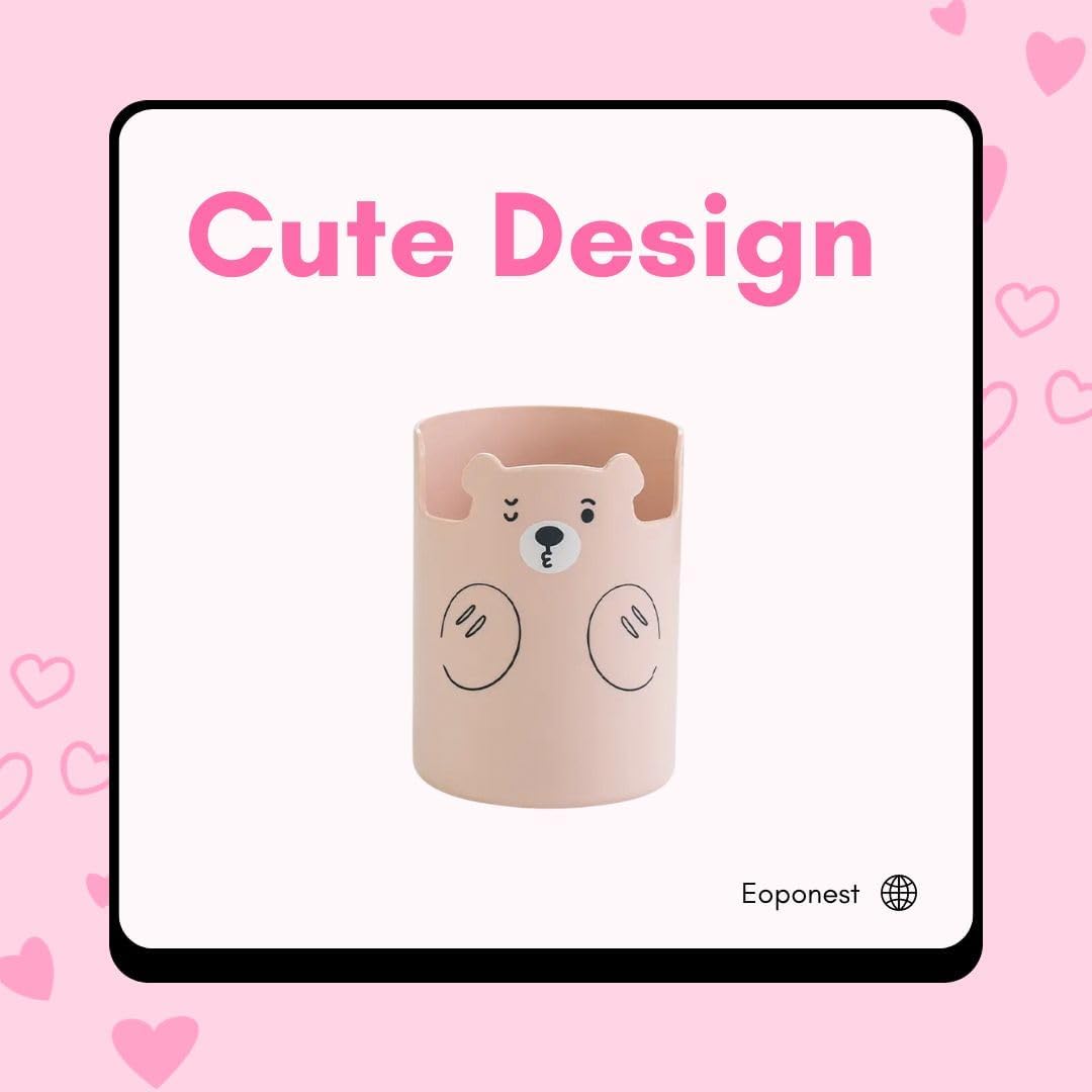 Eoponest – Lindo soporte para lápices con forma de oso para cepillos de dientes, organizador de brochas de maquillaje con soporte para teléfono con