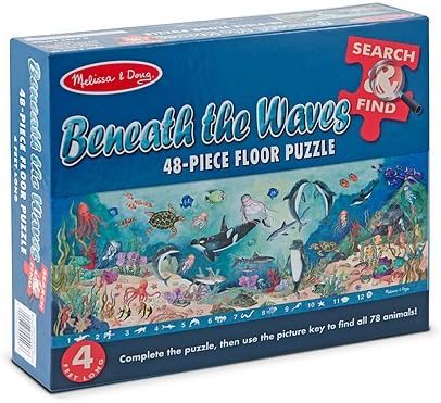 Melissa & Doug Debajo de las olas rompecabezas de piso de 48 piezas + paquete de minibloc de arte para rascar gratis 44936