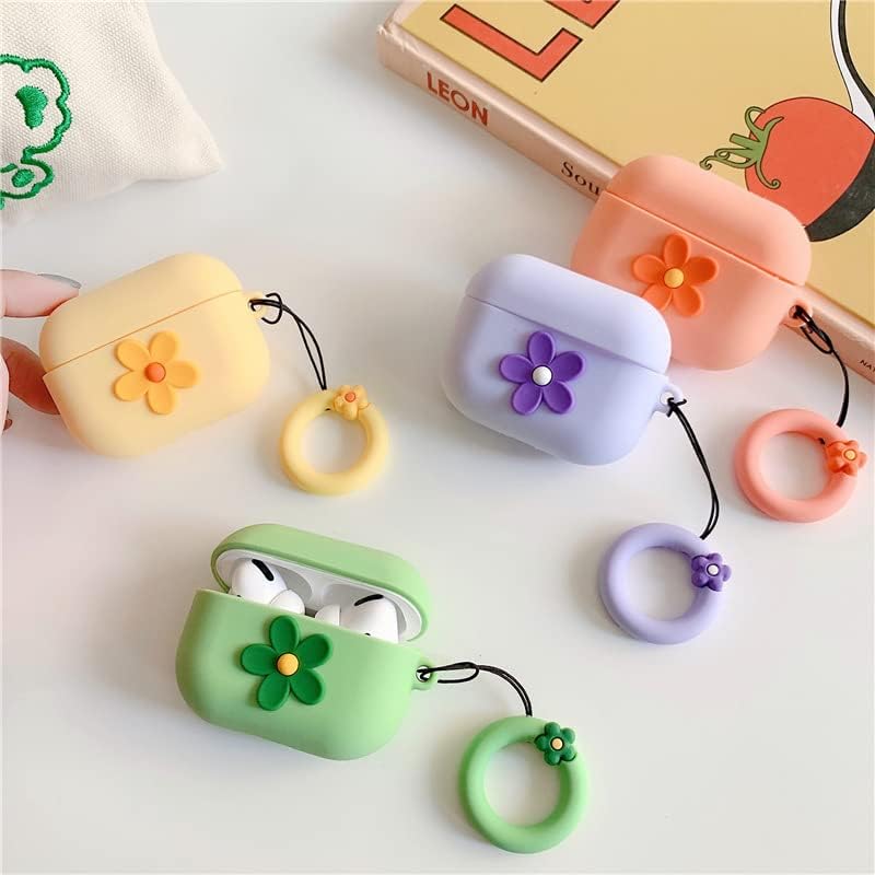Funda compatible con AirPods Pro, silicona suave a prueba de golpes, diseño de flores 3D de dibujos animados para niñas y mujeres, linda funda