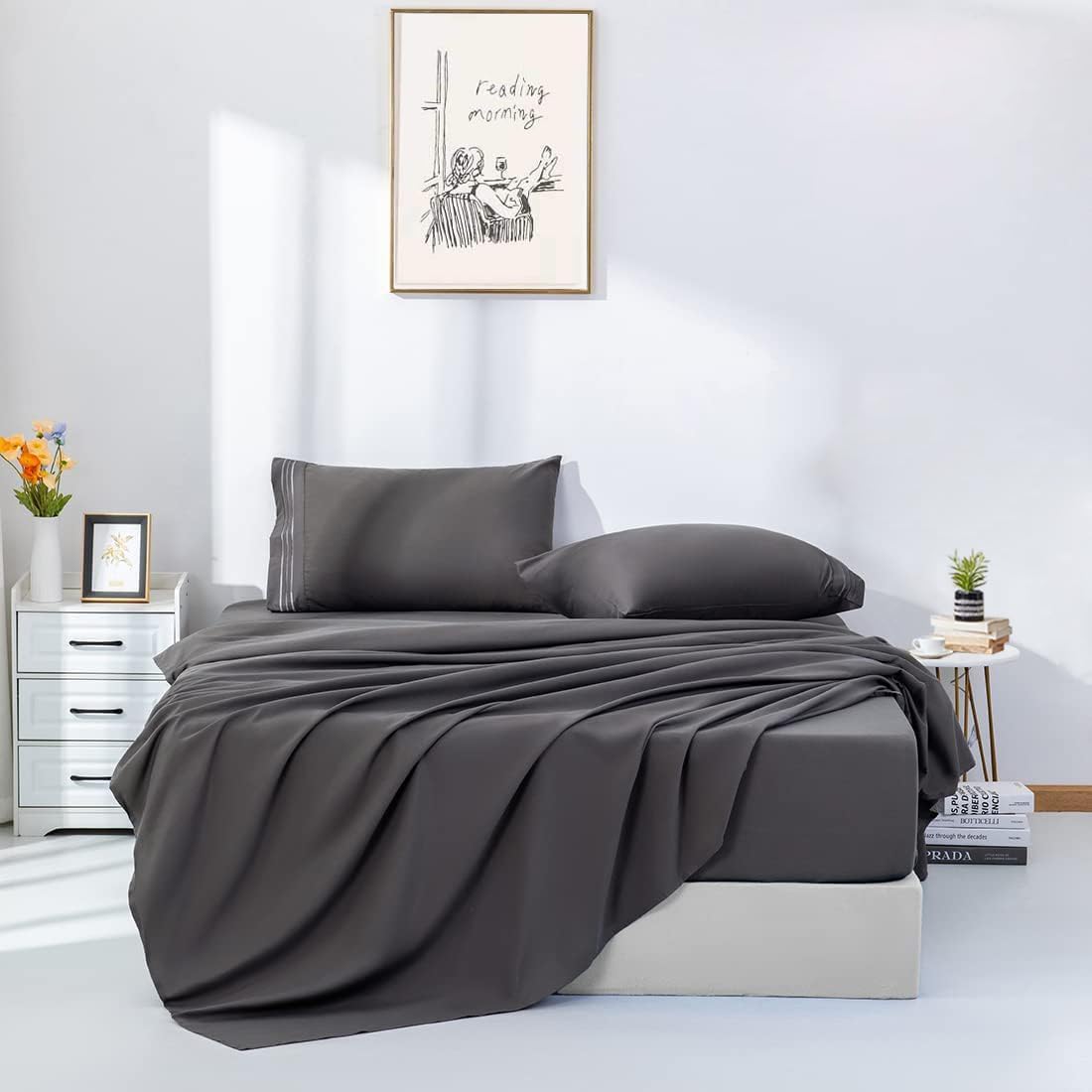 SmartM’Raud Sábanas King  Juego de 4 piezas  Elegantes, cómodas, extrasuaves, sábanas y fundas de almohada de lujo para hotel, bolsillos profundos,