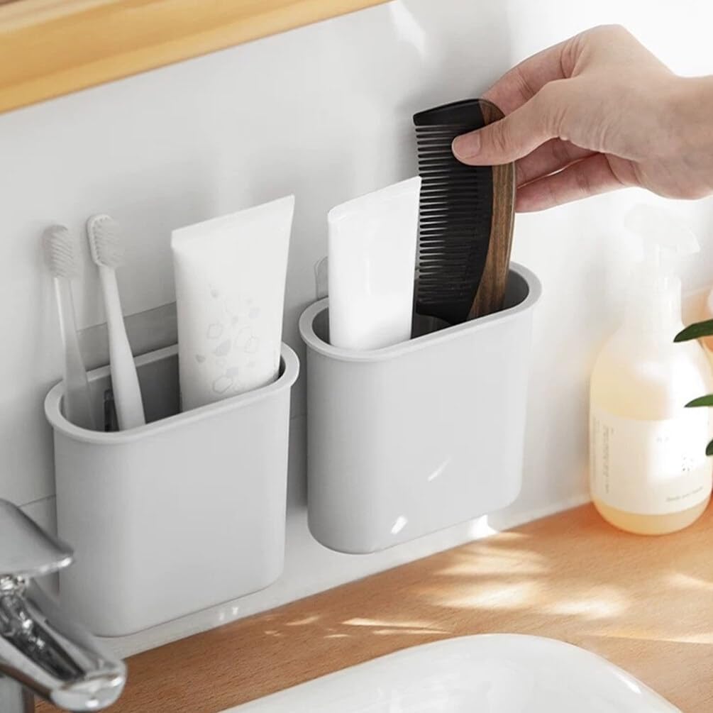 Cabilock Caja de almacenamiento de pared sin clavos, soporte para cepillos de dientes, cajas de almacenamiento de cepillos de dientes, estante de