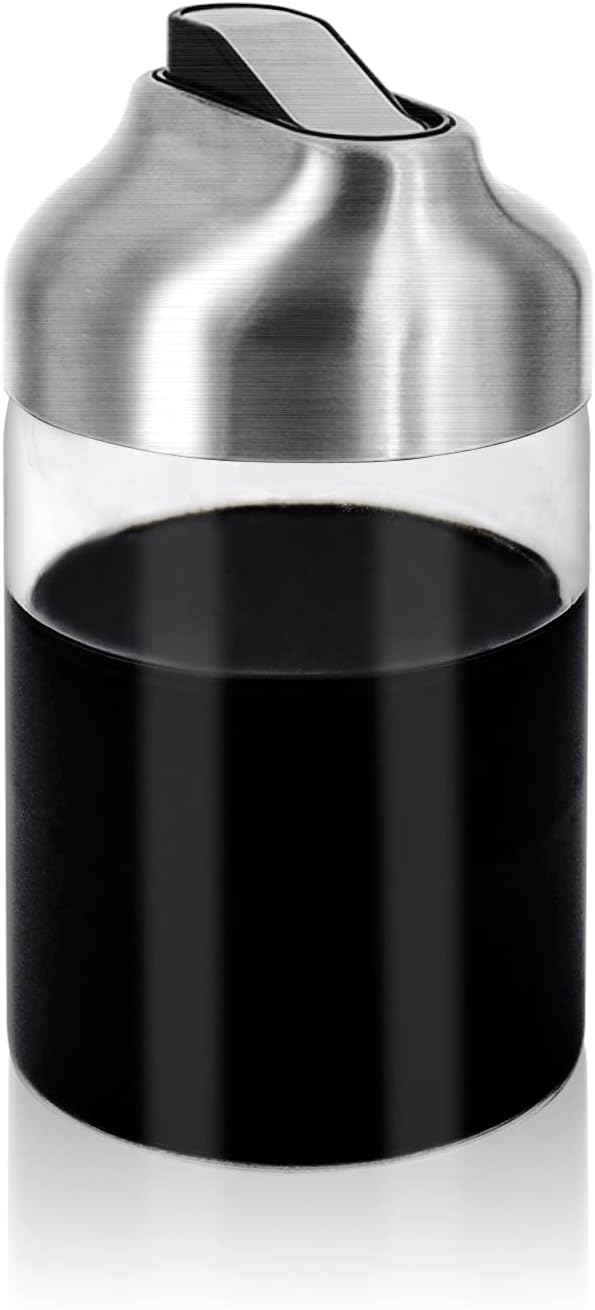 Aelga Dispensador de salsa de soja, dispensador de aceite y vinagre con boquilla antigoteo de 7 onzas con tapa abatible automática, aceite de vidrio