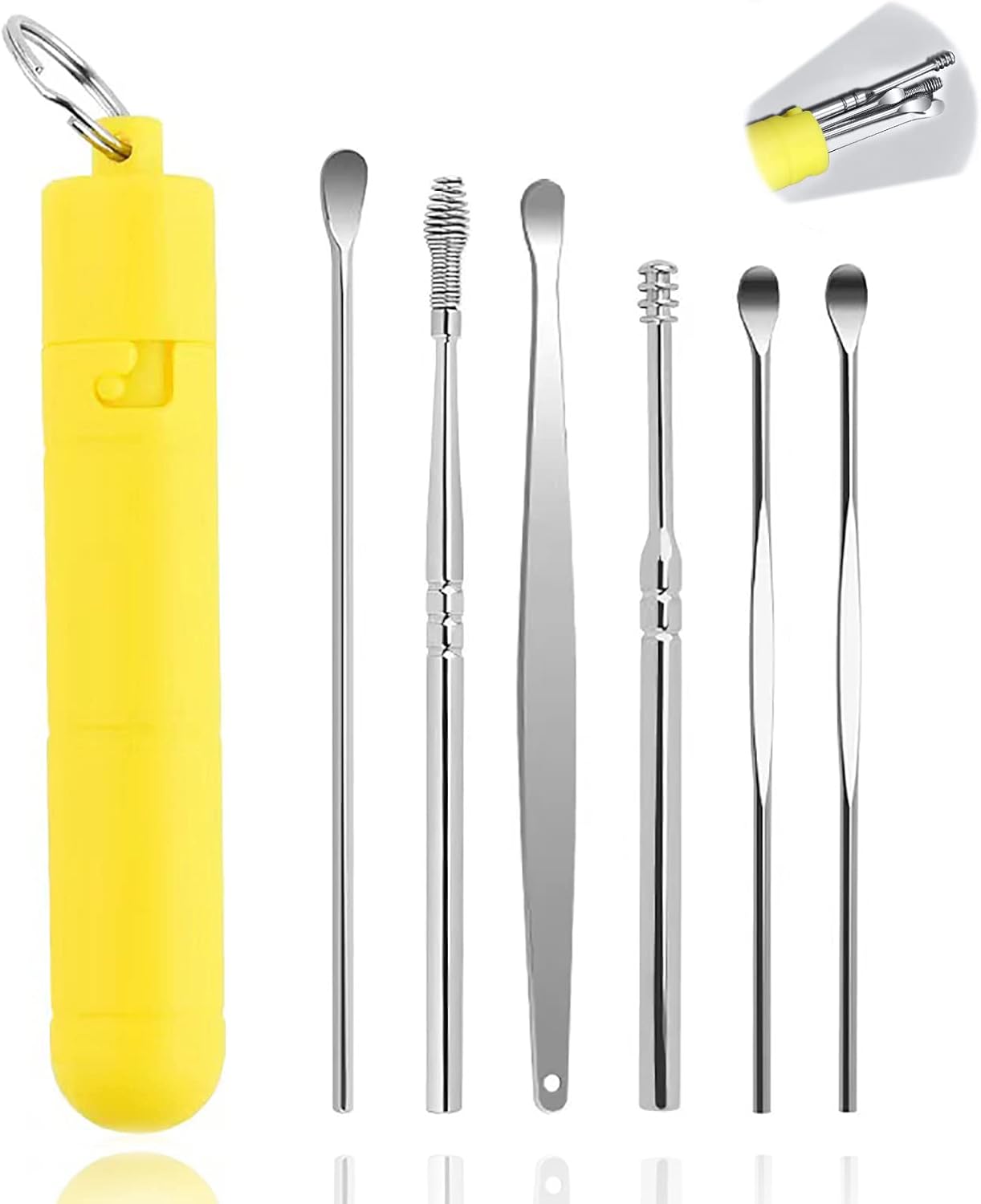 Kit profesional de eliminación de cera de oído, 7 piezas, herramientas de eliminación de cera de oído, limpiador de oídos en espiral, limpiador de
