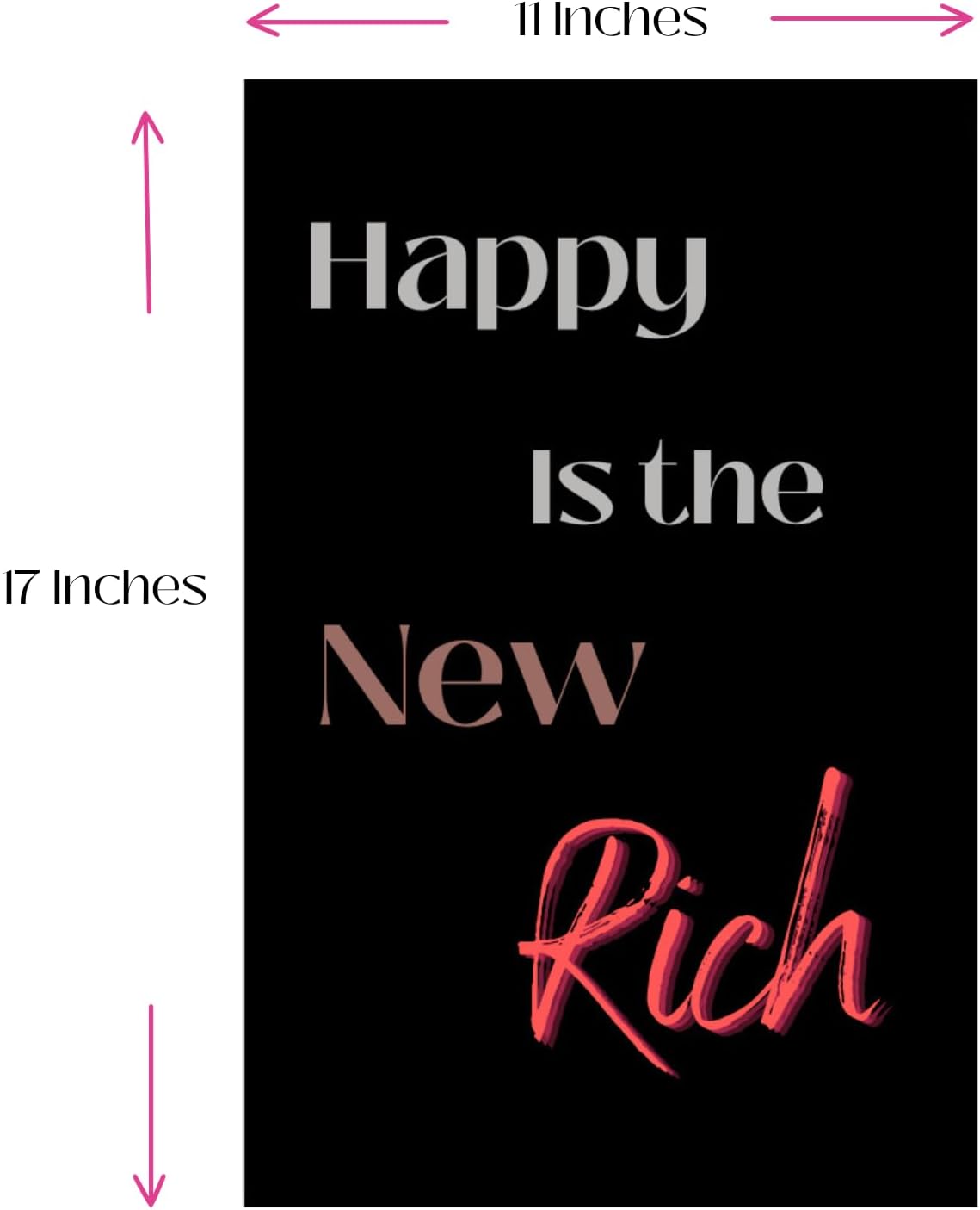 Happy is the New Rich – Arte de pared impreso de 11 x 17 pulgadas, arte de pared motivacional con citas positivas, póster inspirador, decoración de