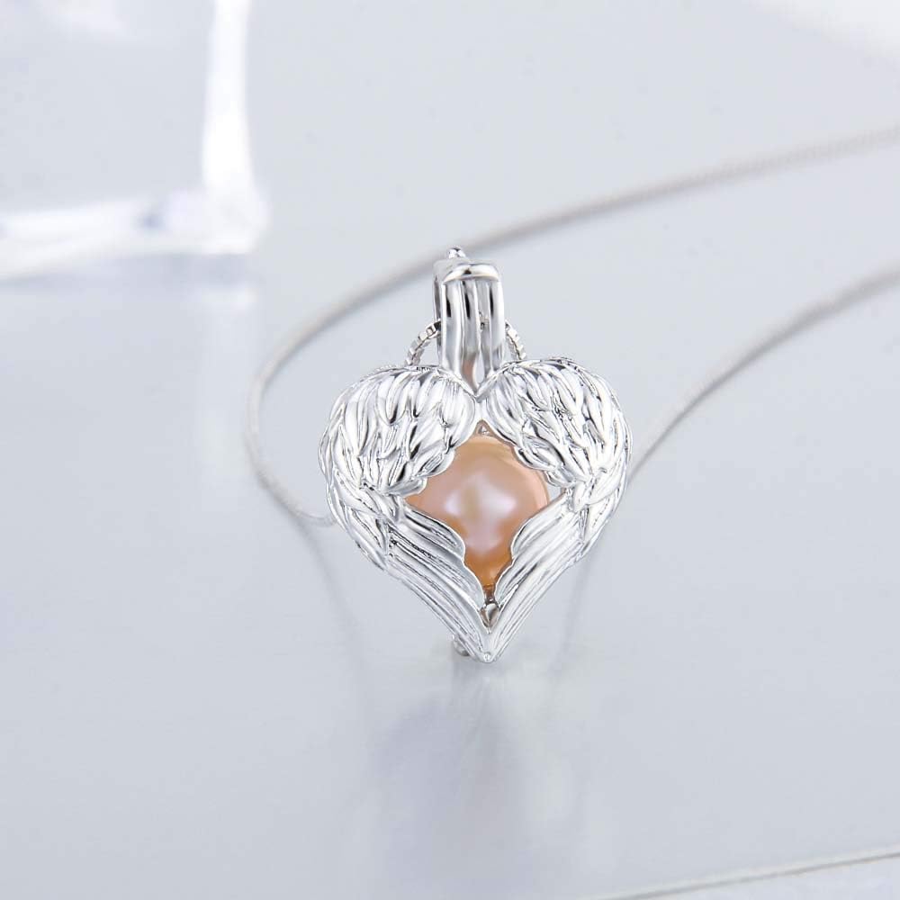 Colgantes de jaula de alas de ángel para fabricación de joyas de perlas, chapados en plata, diseño de jaulas de perlas para regalo adorable, Metal