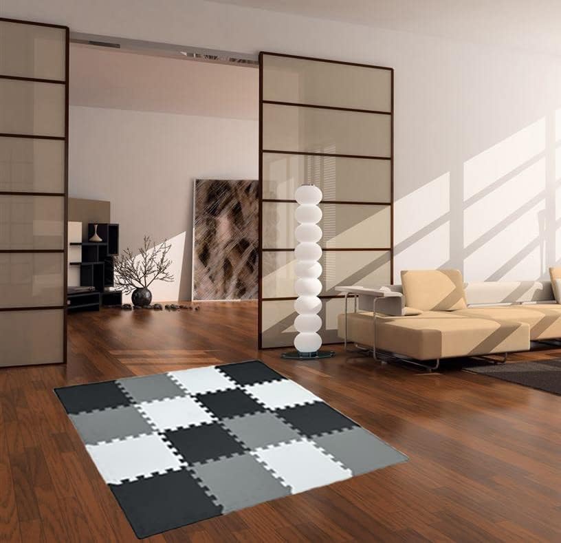 Tapete de juego de espuma de 16 piezas con borde, azulejos entrelazados, azulejos de espuma para niños, tapete de juego de rompecabezas, tapetes de