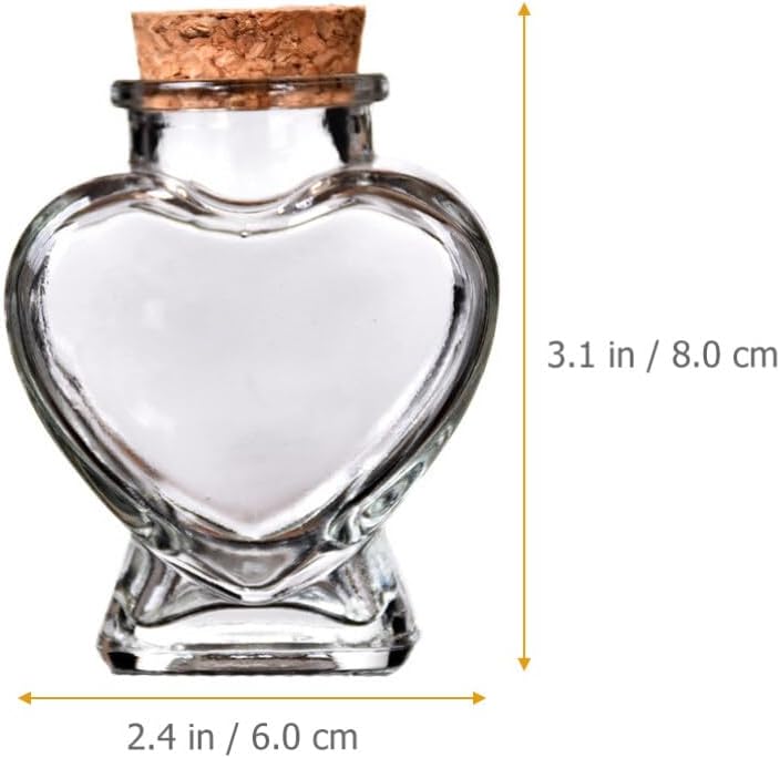 ULTECHNOVO Botella de cristal con forma de corazón, 1.7 fl oz, mini frascos de vidrio transparente con corchos, mini botella de deriva para