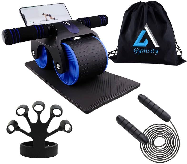 Juego de ruedas de rodillo Ab de rebote automatizado que incluye alfombrilla de rodilla, cuerda de salto, fortalecedor de mano y bolsa de