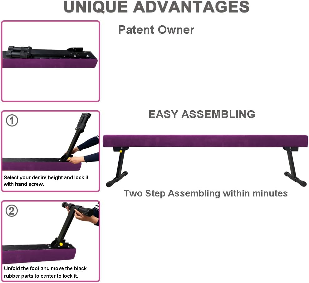 8ft Ultrasimple Adjustable&Foldable Balance Beam,High-Low Floor Beam Suede Gymnastics Equipment,No Tool Require, Gymnastics Beam for
