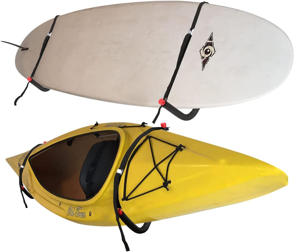 Naikozmo Paquete de 4 estantes de almacenamiento para kayaks, ganchos resistentes de 20.5 pulgadas, ganchos de montaje en pared para tablas de remo