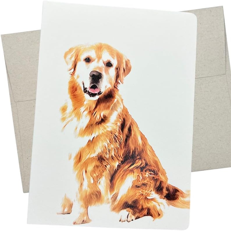 Golden Retriever – Tarjeta de felicitación con sobre (5 x 7 pulgadas y interior en blanco para todas las ocasiones), lindo Golden Retriever en