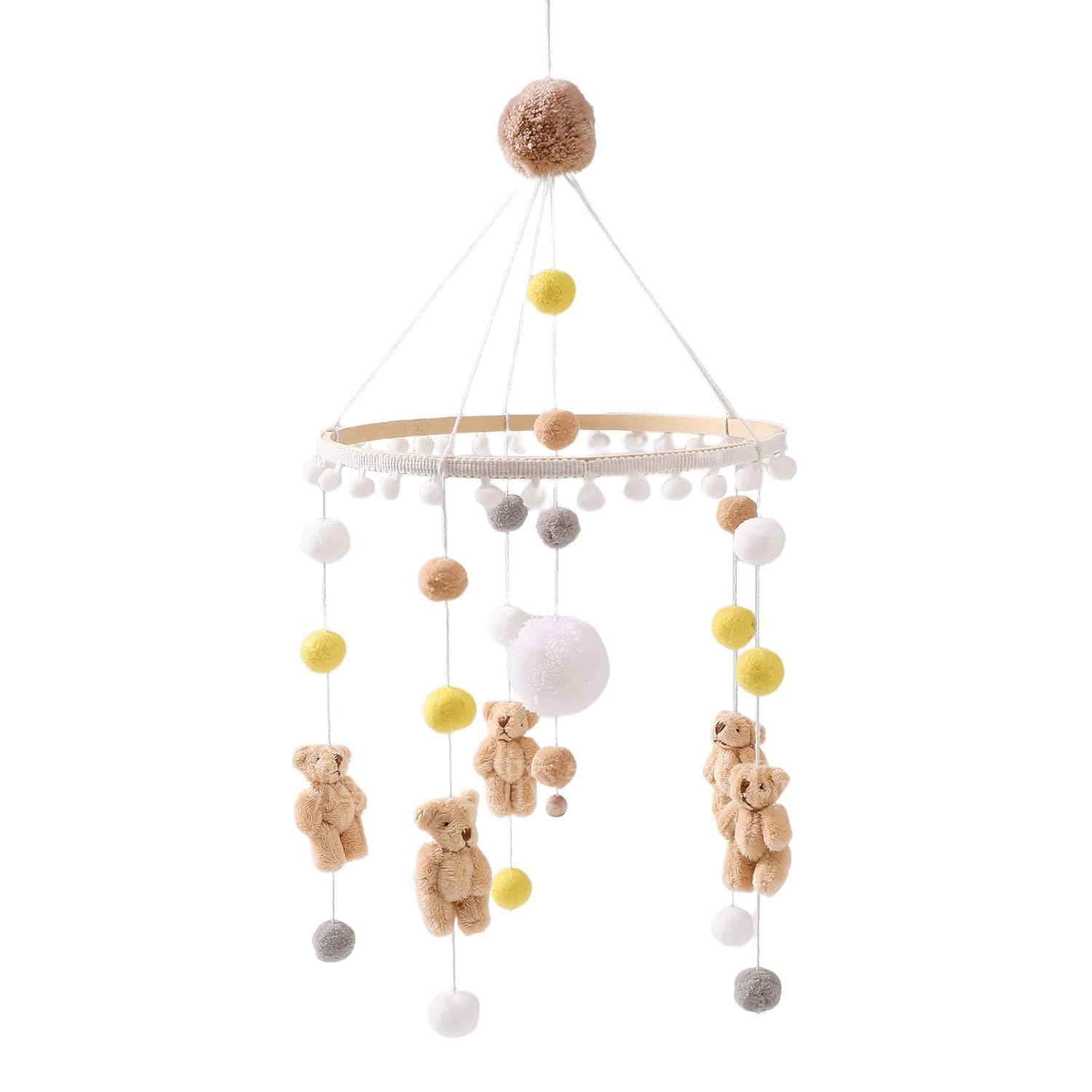 Móvil de bebé para cuna  Campana de cama de panda, campanilla de viento para niñas y niños, móvil para moisés, bola de fieltro, juguete colgante