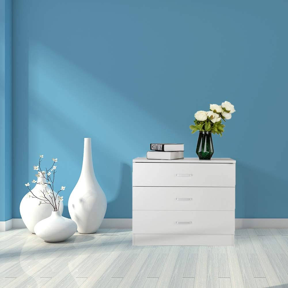 Cómoda moderna de 3 cajones, mesita de noche de madera con asas, armario de almacenamiento independiente para dormitorio, entrada, oficina, color