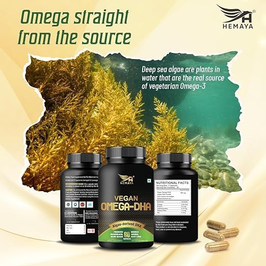 Omega 3 vegetariano para hombres y mujeres con extracto de algas rico en DHA y Epa 500 mg ayuda a mantener los niveles de HDL, para articulaciones