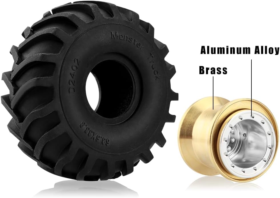 GLOBACT Neumáticos de aluminio Monster Truck RC de 2.677 x 1.299 in para 124 AXIAL SCX24 FMS FCX24 RC Crawler Accesorios de actualización de coche