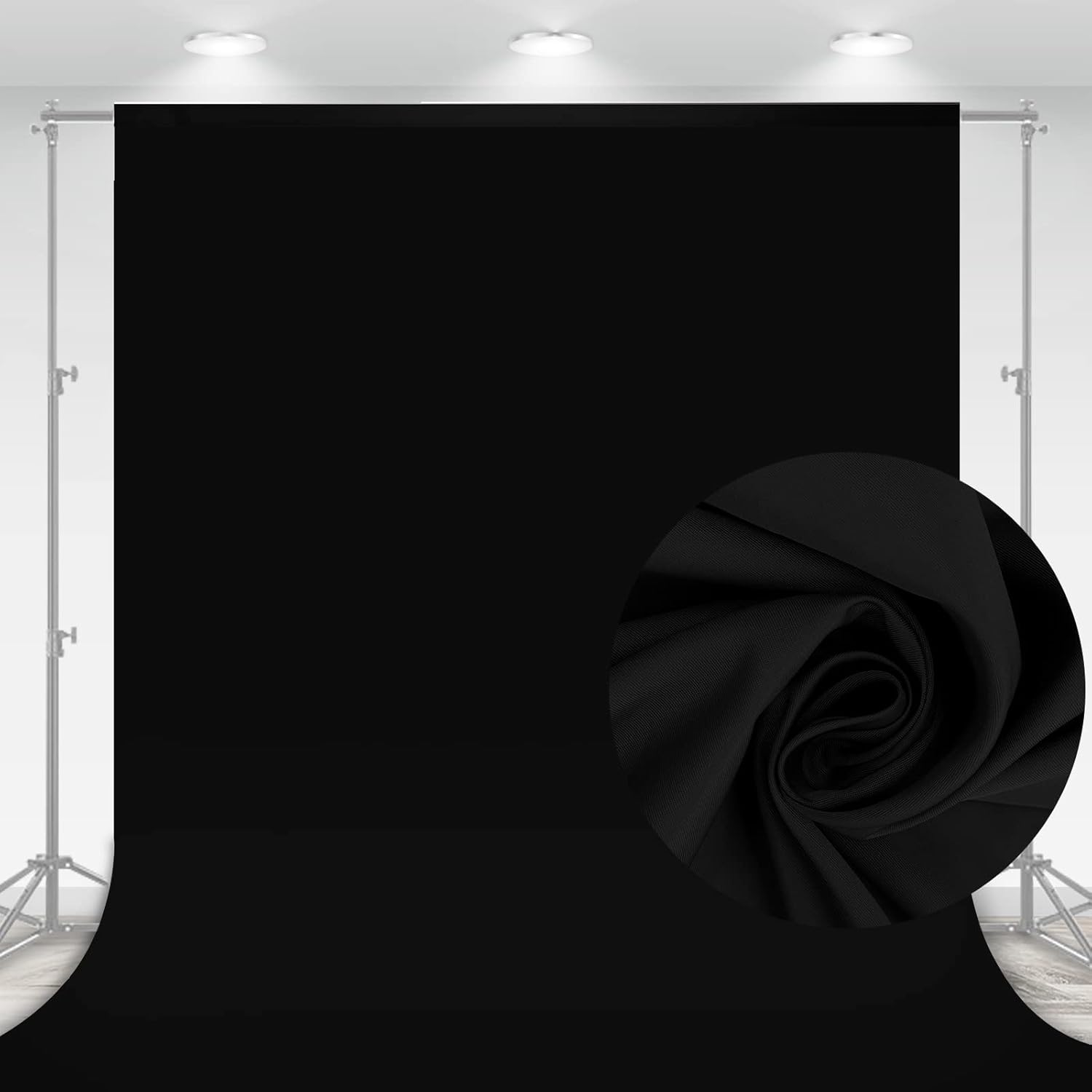 Chromakey – Telón de fondo negro para fotografía de 7 x 10 pies, tela de poliéster de alta densidad de color negro puro, pantalla plegable sin