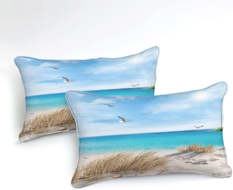 Move Over Juego de edredón de playa costero tamaño matrimonial, 8 piezas, edredón con temática de playa azul océano en una bolsa, con 1 edredón, 4