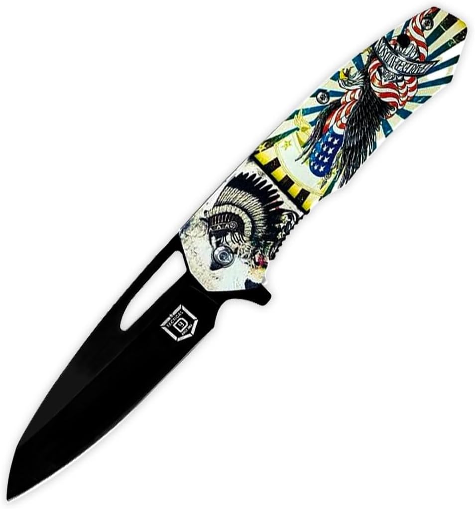 D9 Tactical Cuchillo de bolsillo de 3.75 pulgadas  Cuchillo asistido por resorte con bloqueo de forro, agujero para cordón y clip de bolsillo