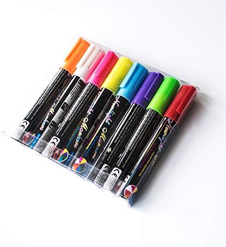 Elonglin Paquete de 8 rotuladores de tinta líquida oblicua borrable de 0.236 in de color fluorescente neón LED para ventana, rotulador de pizarra