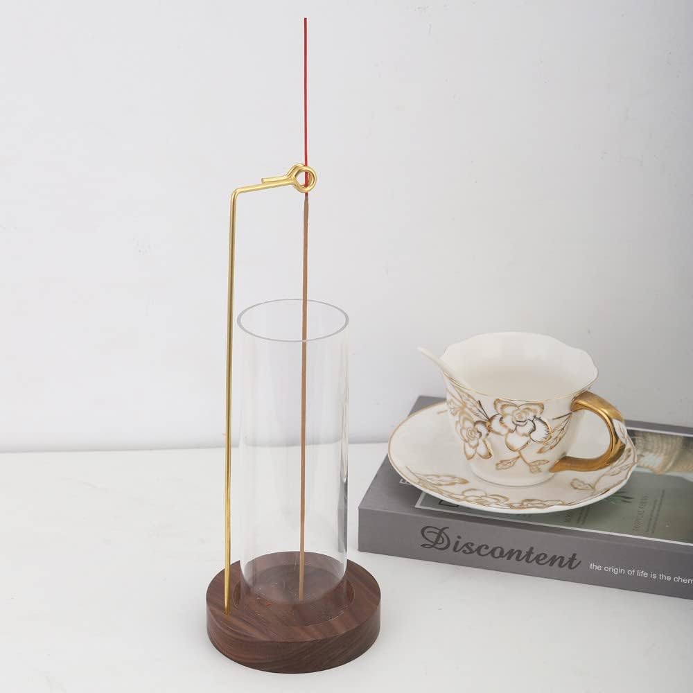 Soporte para incienso, soporte para palo de incienso anti-ceniza voladora con colector de cenizas de vidrio extraíble, soporte para quemador de