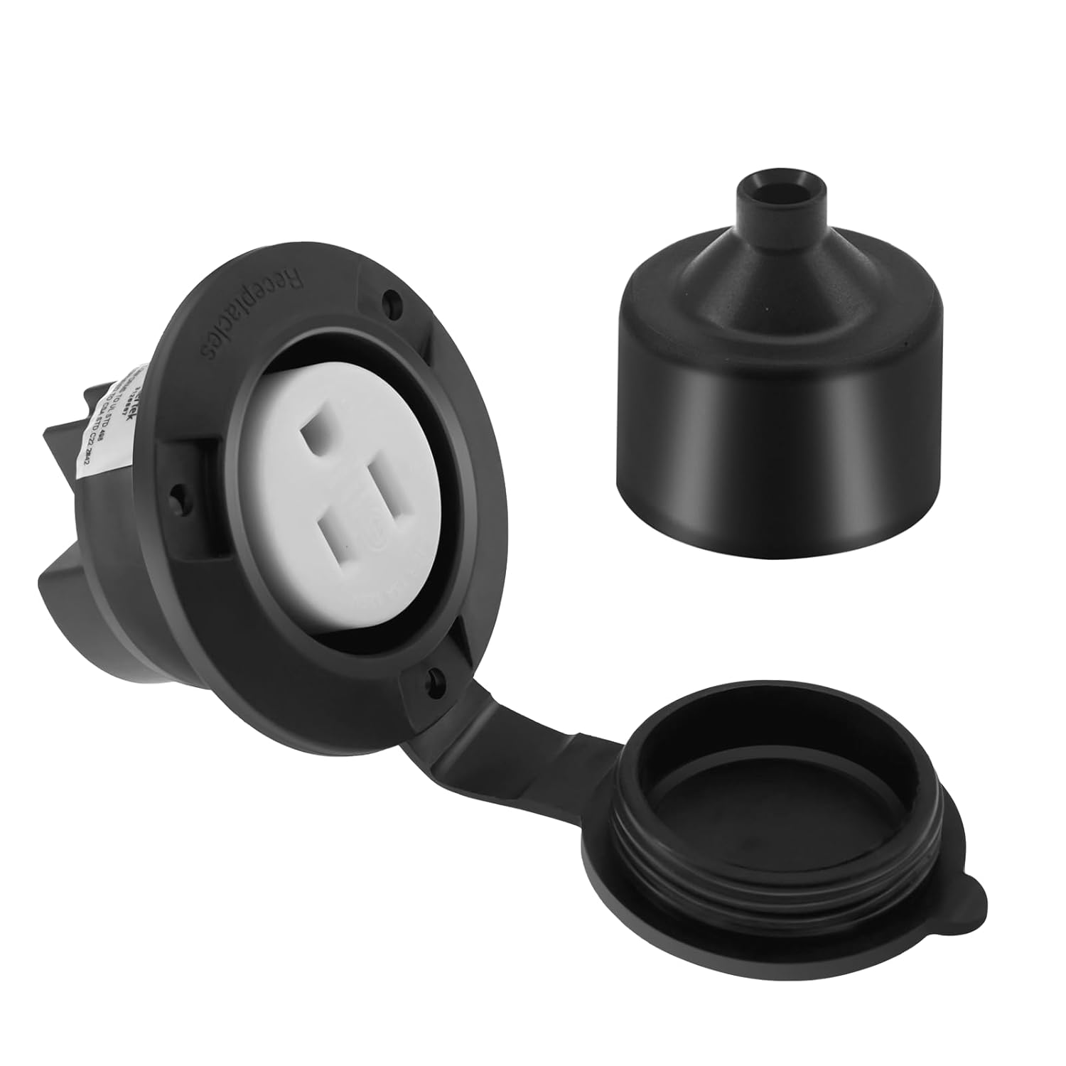Miady Toma de corriente con brida de 15 amperios de 125 V, NEMA 5-15 con bridas receptáculo de salida con tapas delanteras y traseras impermeables,