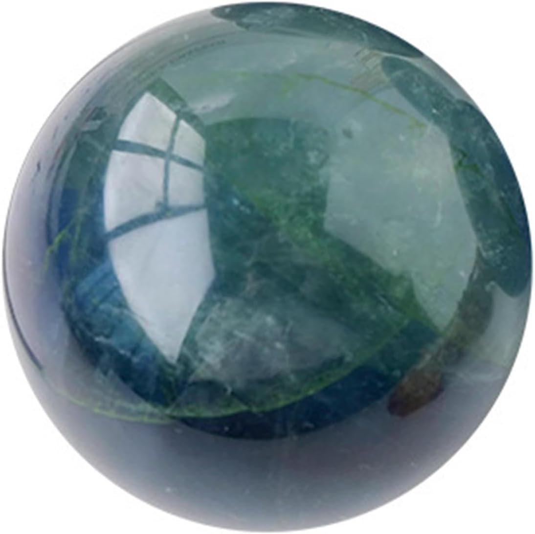 Esfera de esfera de cristal de cuarzo de fluorita azul y verde natural, esfera escultura, bola decorativa con soporte de madera, decoración del