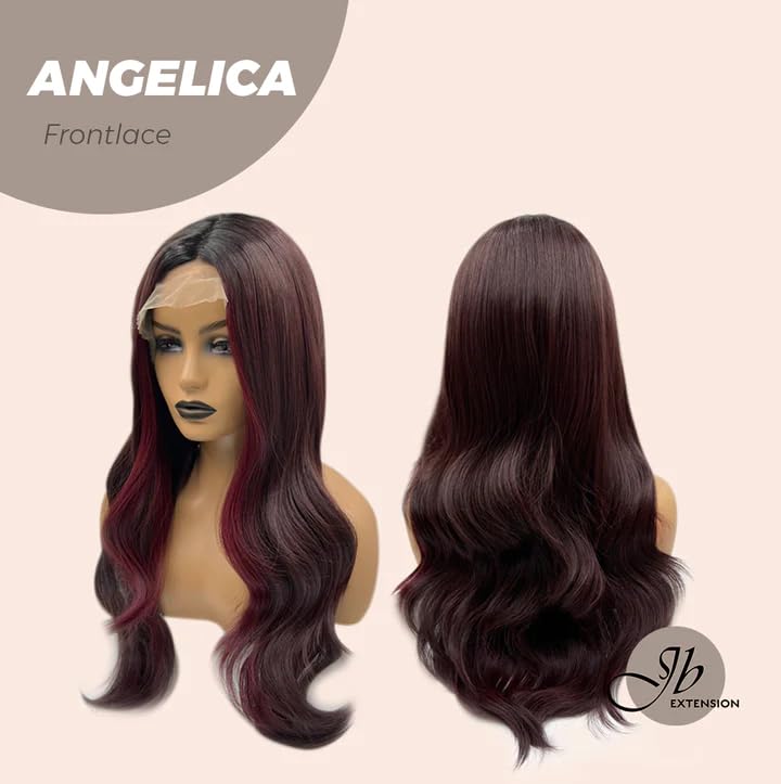 ANGELICA – Peluca de encaje frontal de color rojo oscuro, pelucas largas y rizadas para mujer, pelucas sintéticas naturales para uso diario (pelucas