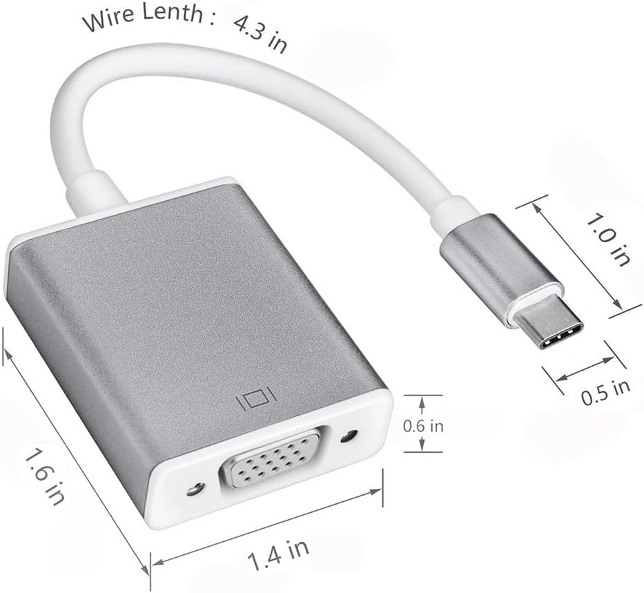 Adaptador USB-C a VGA, convertidor USB 3.1 tipo C (Thunderbolt 3) a VGA compatible con MacBook Pro, MacBook, MacBook Air 2018, Dell XPS 1315,