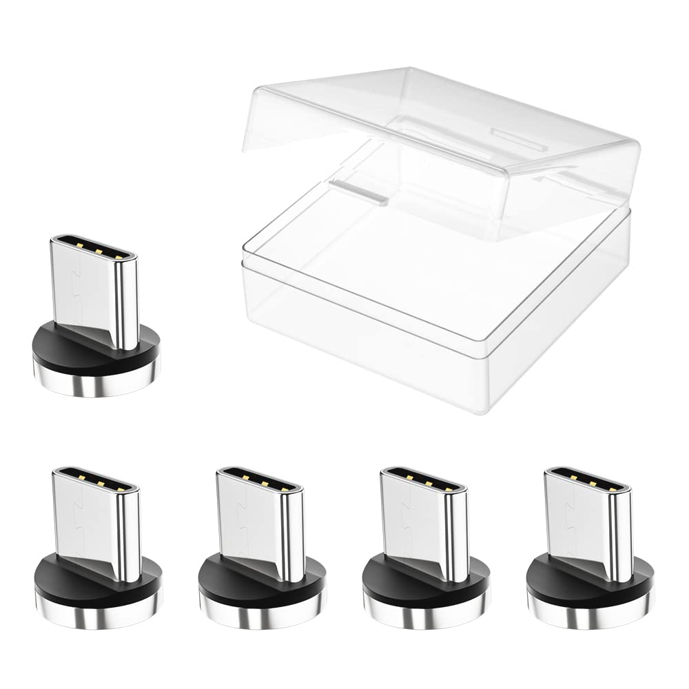 Paquete de 5 conectores magnéticos USB-C de 1 pin para dispositivos tipo C, puntas magnéticas de cable de teléfono para Samsung Galaxy S8 S8 Plus,