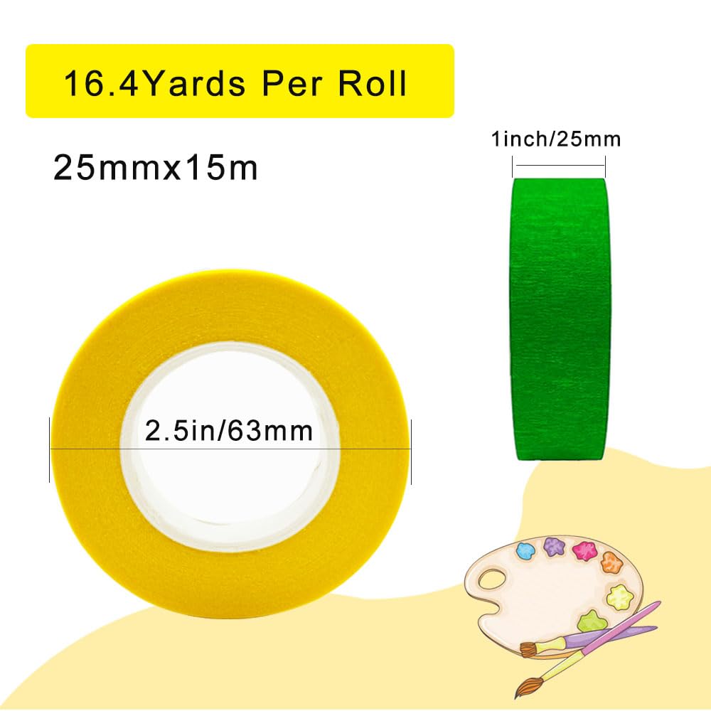 8 cintas adhesivas de colores para pintores, 1 pulgada x 16.4 yardas, cintas de arte coloridas de arcoíris, suministros de arte para niños, ideal