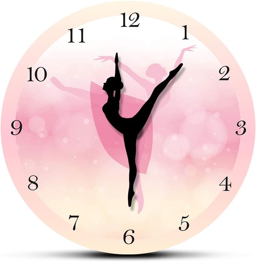 Ballet Girl Princesa Rosa Reloj de Pared Bebé Niña Bailando Reloj de Pared Bailarina Movimiento Pierna Silenciosa Cuarzo Niña Dormitorio Decoración