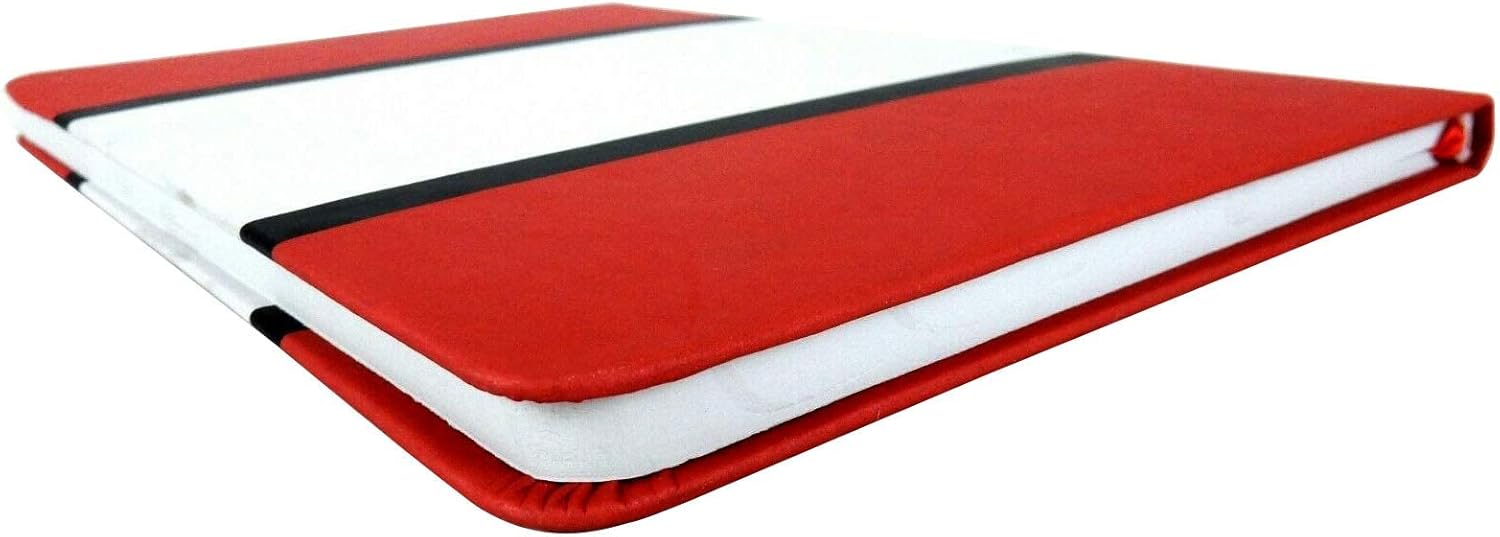 Sweda Cuaderno de tapa dura de alta calidad, elegante diseño rojo y blanco, 80 páginas rayadas, cierre elástico, bolsillo para documentos, elegante
