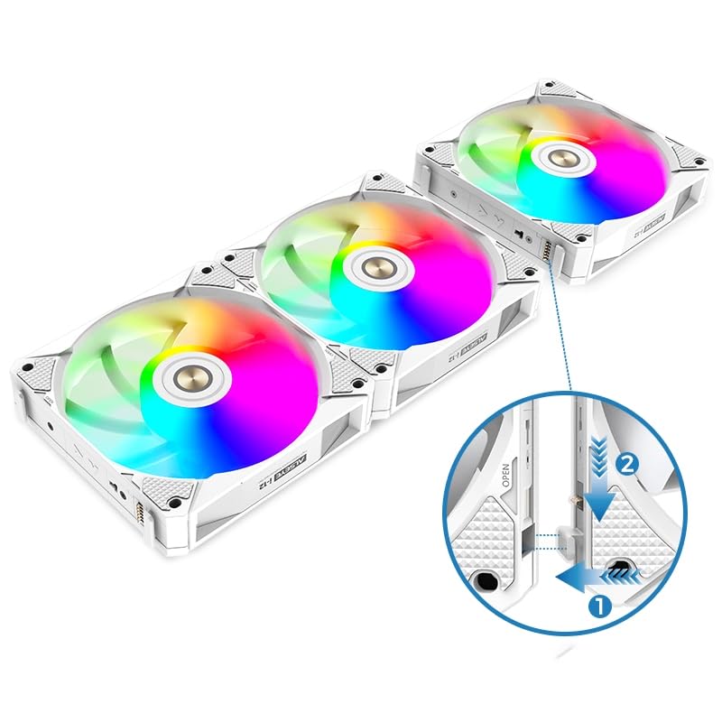 ALSEYE i12 Kit de ventilador de carcasa de PC, tres ventiladores inalámbricos ARGB y PWM con estructura de conexión a presión (kit i12 blanco)