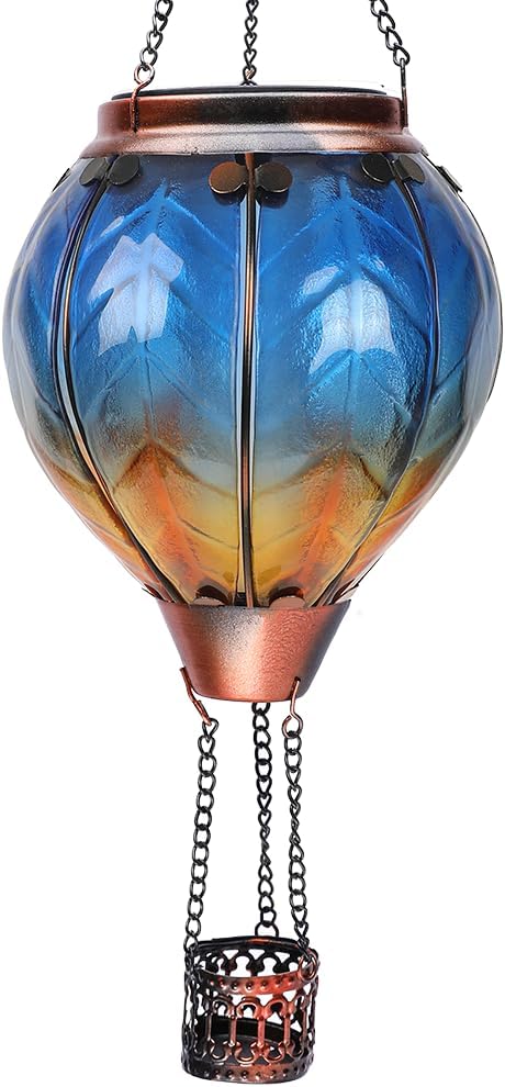 OUISJYER Farol solar de globo de aire caliente con llama parpadeante, faroles solares colgantes para exteriores, faroles impermeables, faroles