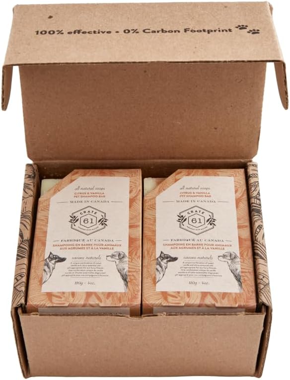 Caja 61 sin perfume, paquete de 4, barra de champú para perros de proceso frío totalmente natural. pH equilibrado, 100% a base de plantas. Sin