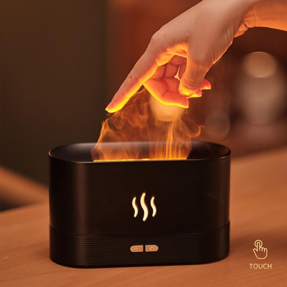 Difusor de aceite esencial, humidificador con luz de llama de 7 colores, sin agua, apagado automático, humidificador de aire, difusor para spa,