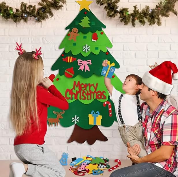 YIKSORE Árbol de Navidad de fieltro, árbol de Navidad Montessori para niños pequeños, juegos de árbol de Navidad artesanales para niños, calcomanías