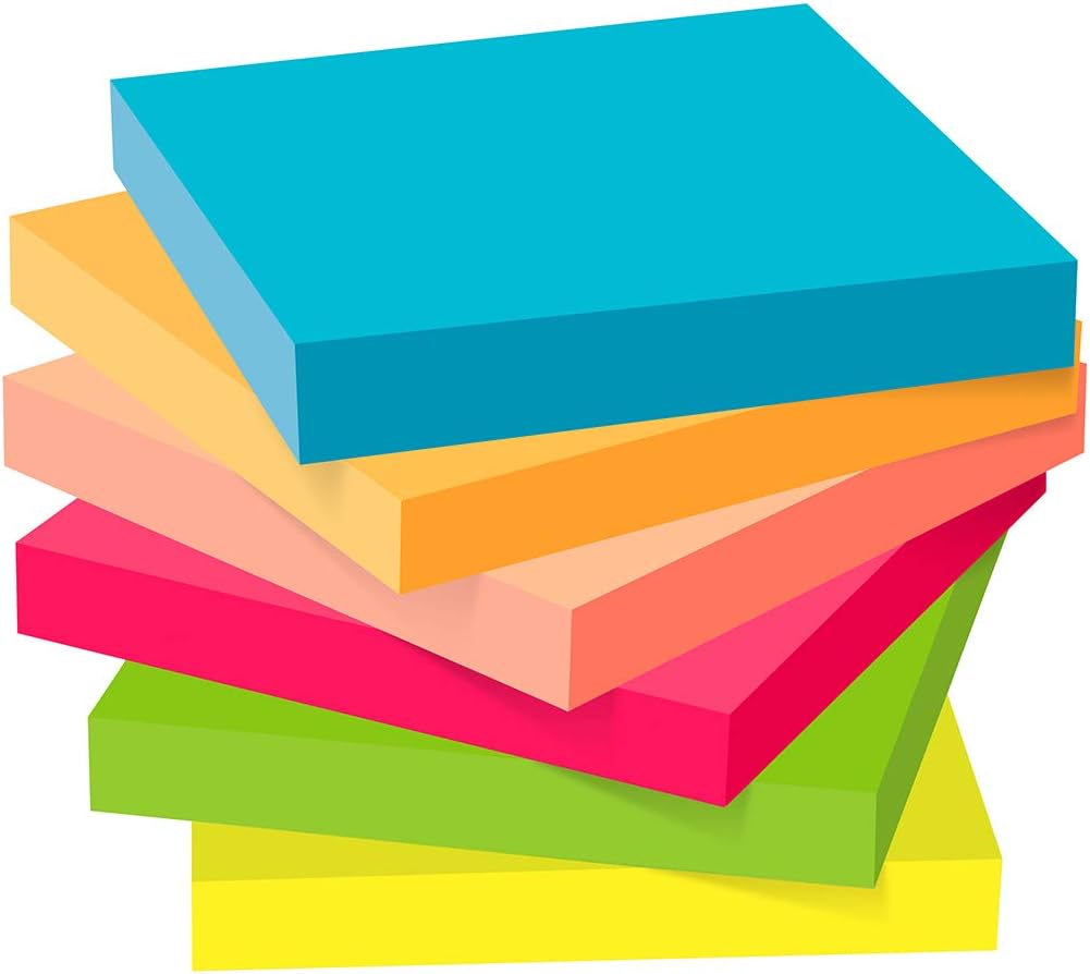 ZCZN – Paquete de 24 notas adhesivas de 3 x 3 pulgadas, 2400 hojas, 6 blocs de notas autoadhesivas de colores brillantes, fáciles de publicar para