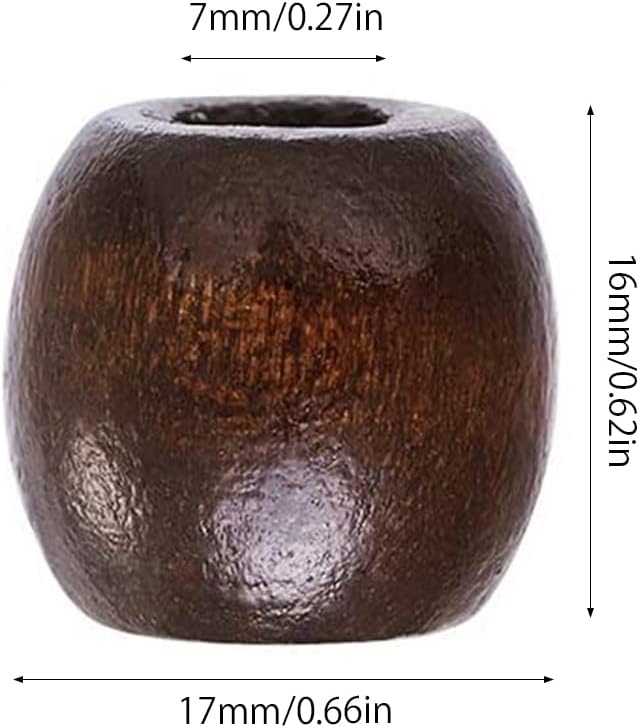 BetterJonny – 200 cuentas de madera de barril de agujero grande, 4 colores de madera natural, cuentas trenzadas de cabello de 16 x 0.630-0.669 in